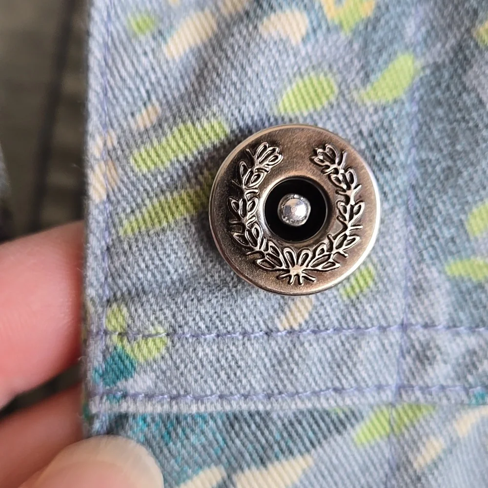 Tanjay Green and Blue Floral Tropical Graphic Print Denim Jacket - Picture 7 of 11